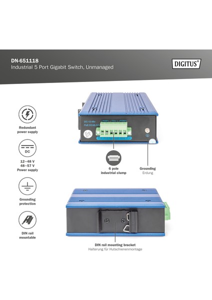 4 Port Gigabit Ağ Anahtarı, Endüstriyel, Yönetilmeyen, 1 RJ45 Uplink