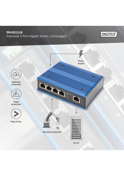 4 Port Gigabit Ağ Anahtarı, Endüstriyel, Yönetilmeyen, 1 RJ45 Uplink