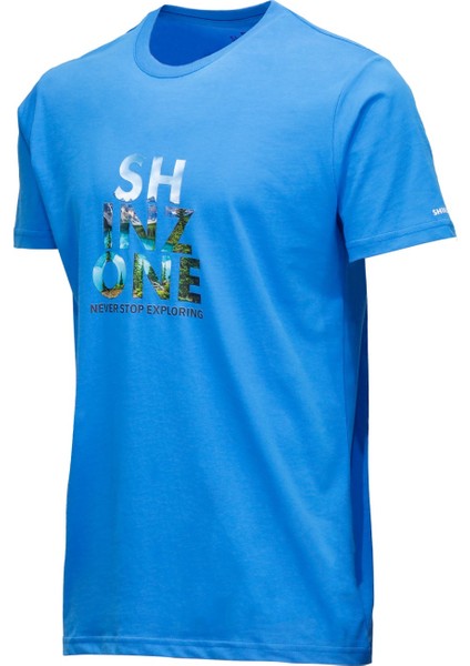 Erkek Bisiklet Yaka Standart Fit Göğüs Baskılı Indigo T-Shirt