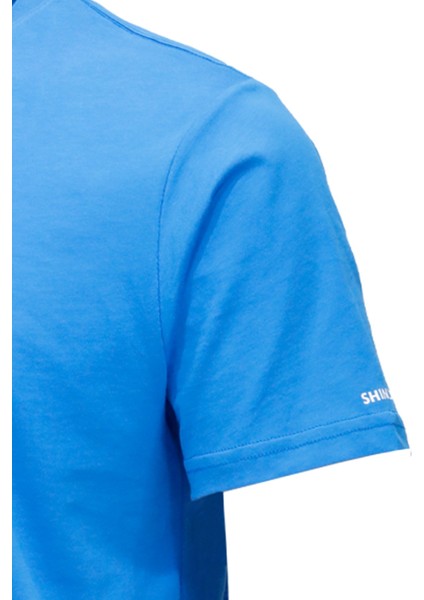 Erkek Bisiklet Yaka Standart Fit Göğüs Baskılı Indigo T-Shirt modelleri