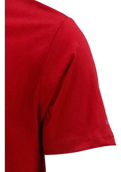 Erkek Bisiklet Yaka Standart Fit Bot Göğüs Baskılı Bordo T-Shirt