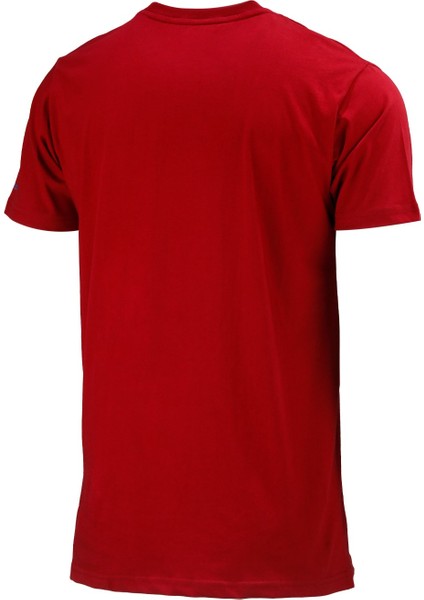 Erkek Bisiklet Yaka Standart Fit Bot Göğüs Baskılı Bordo T-Shirt