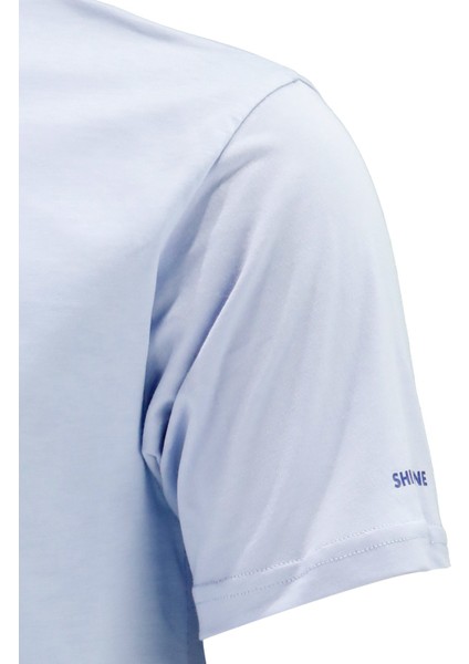 Erkek Bisiklet Yaka Standart Fit Bot Göğüs Baskılı Mavi T-Shirt modelleri