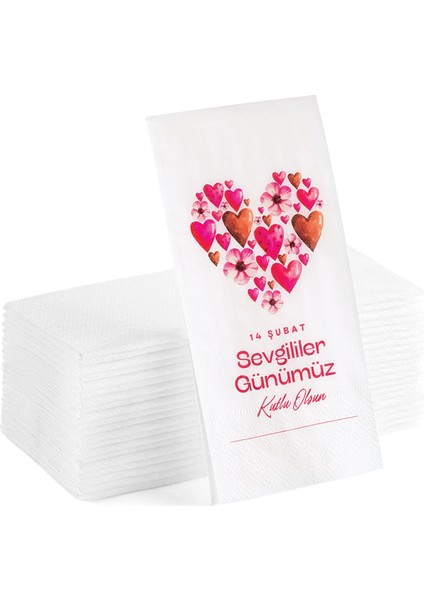 Sevgiliye Sunum Peçetesi Sevgililer Günümüz Kutlu Olsun Yazılı 20 Adet Baskılı Konuşan Kağıt Peçete