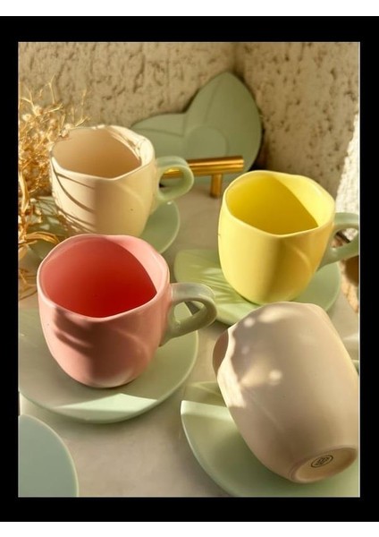 Pastel 6'lı Kahve Fincan Takımı KRD-3702