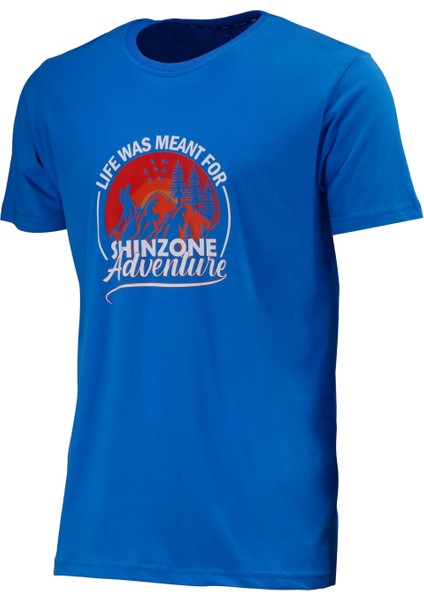 Erkek Bisiklet Yaka Standart Göğüs Baskılı Koyu Mavi T-Shirt