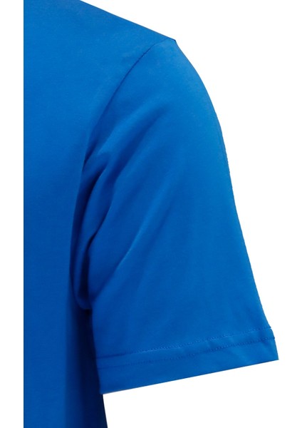 Erkek Bisiklet Yaka Standart Göğüs Baskılı Koyu Mavi T-Shirt