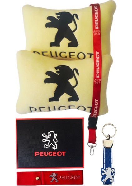 Peugeot Siyah Nakışlı Sarı Polar Araç & Oto Koltuk Seyahat Boyun Yastığı / Peugeot Oto Aksesuar