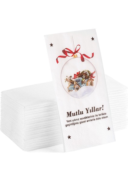 Mutlu Yıllar Yazılı Kar Küreli Yeni Yıl Sunum Peçetesi 20LI