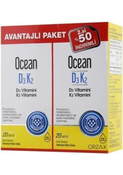 Ocean D3K2 Damla 20 ml + Ocean Extramag 60 Tablet