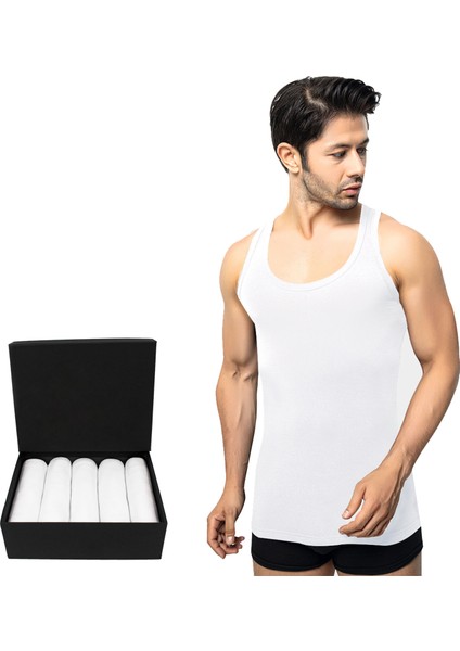 Erkek %100 Pamuk Atlet 5'li Set, Rahat Kalıp, Siyah Premium Özel Kutusunda, İç Giyim, Çamaşır