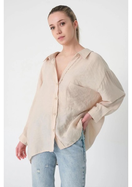 Kadın Taş Omuzu Düşük Oversize Gömlek
