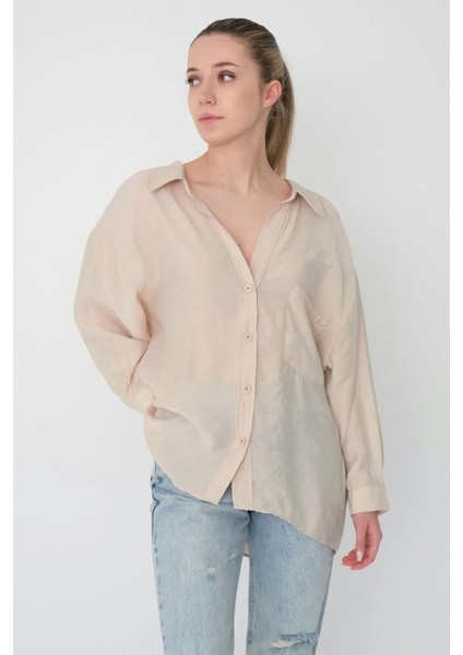 Kadın Taş Omuzu Düşük Oversize Gömlek
