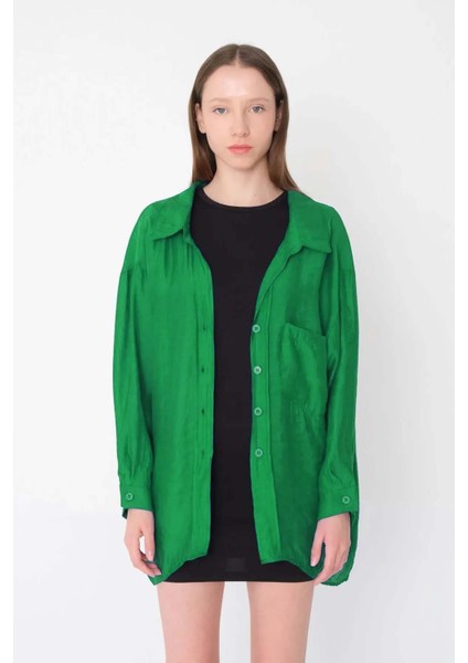 Kadın Benetton Yeşil Omuzu Düşük Oversize Gömlek fiyatları