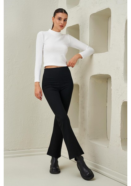 Kadın Siyah Çelik Örme Ispanyol Paça Pantolon fiyatları