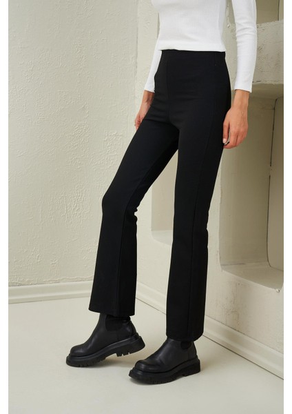 Kadın Siyah Çelik Örme Ispanyol Paça Pantolon fırsatları