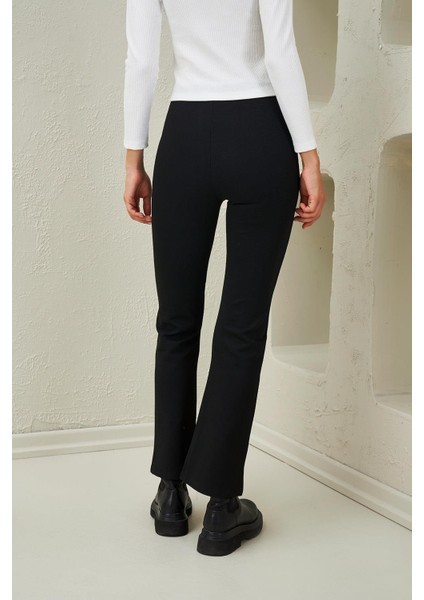 Kadın Siyah Çelik Örme Ispanyol Paça Pantolon indirimleri