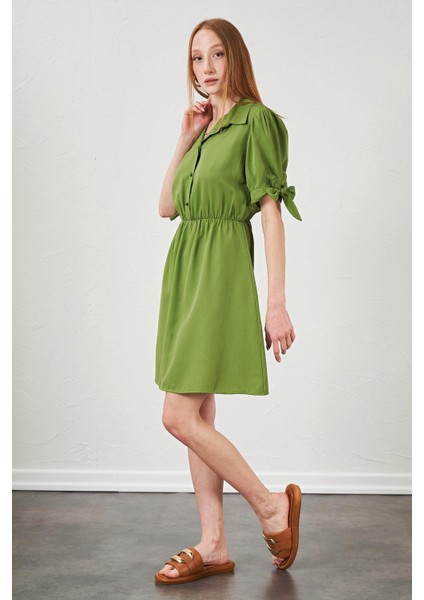 Kadın Petrol Yeşili Kolları Bağlamalı Poplin Elbise modelleri