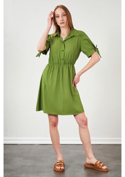 Kadın Petrol Yeşili Kolları Bağlamalı Poplin Elbise fırsatları