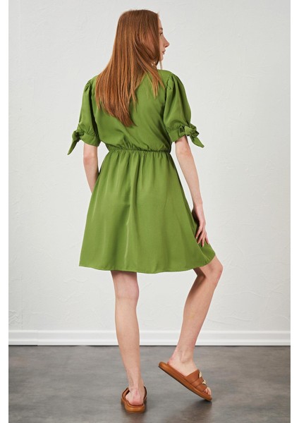 Kadın Petrol Yeşili Kolları Bağlamalı Poplin Elbise indirimleri