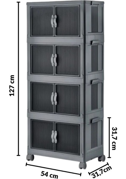 Emayhome Çok Amaçlı Kapaklı Portatif Istiflenebilir Tekerlekli Organizer Dolap 4 Lü Antrasit