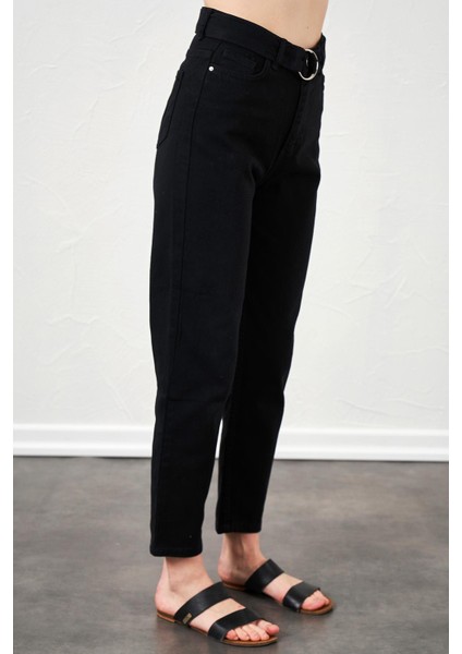 Kadın Siyah Beli Kendinden Kemerli Gabardin Basic Pantolon fırsatları