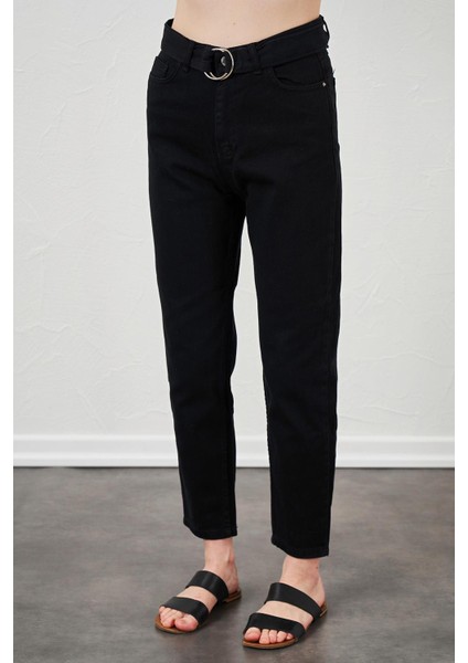 Kadın Siyah Beli Kendinden Kemerli Gabardin Basic Pantolon indirimleri