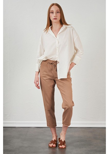 Kadın Camel Paça Pis Dikişli Gabardin Pantolon