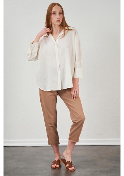 Kadın Camel Paça Pis Dikişli Gabardin Pantolon