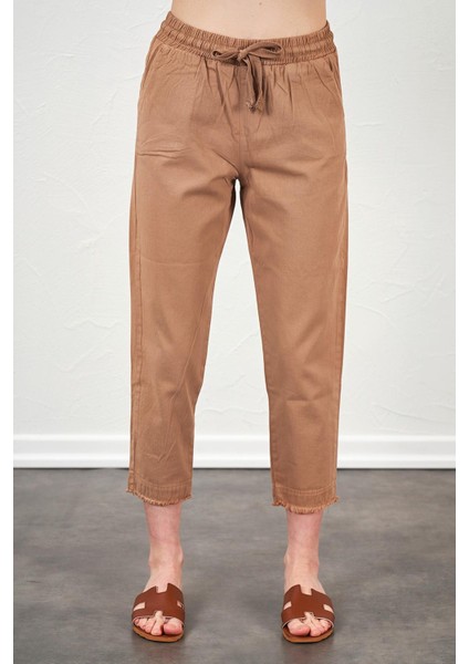 Kadın Camel Paça Pis Dikişli Gabardin Pantolon