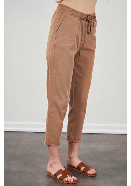 Kadın Camel Paça Pis Dikişli Gabardin Pantolon