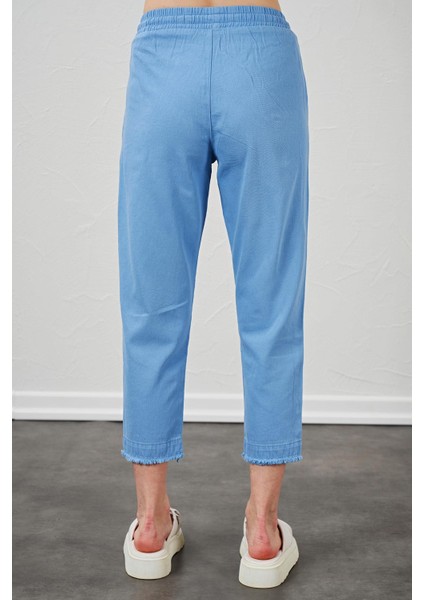 Kadın Mavi Paça Pis Dikişli Gabardin Pantolon modelleri