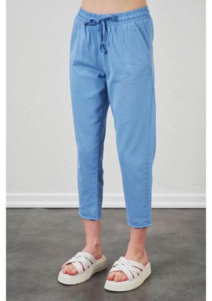 Kadın Mavi Paça Pis Dikişli Gabardin Pantolon indirimleri