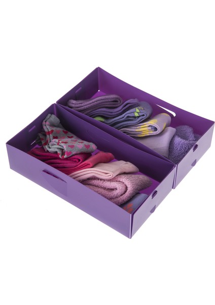Plastik Mor 2 Bölmeli Kutu 30.5X15X7 Cm Büyük