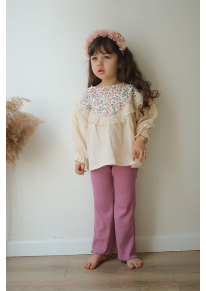 Kız Çocuk Muslin Fitilli Tayt Ikili Takım