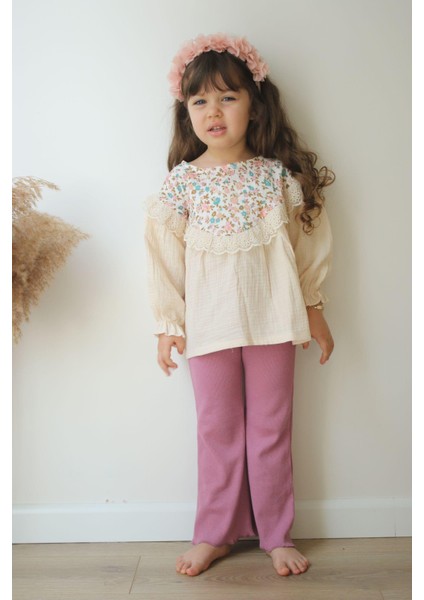 Kız Çocuk Muslin Fitilli Tayt Ikili Takım modelleri