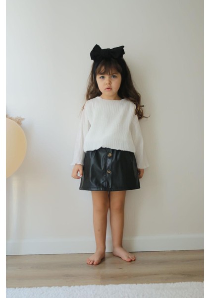 Kız Çocuk Piliseli Deri Etekli Ikili Takım