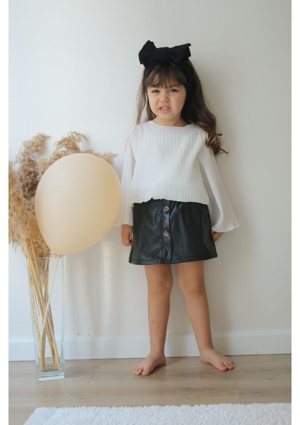 Kız Çocuk Piliseli Deri Etekli Ikili Takım modelleri