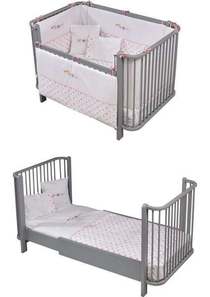 Meltem Smart Bambino Büyüyen Beşik 80X130 cm Karyola 80X180 cm (Gri-Pembe)