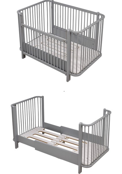 Meltem Smart Bambino Büyüyen Beşik 80X130 cm Karyola 80X180 cm (Gri-Pembe)