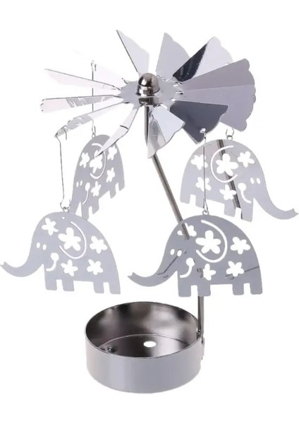 Gümüş 04 Stili Noel Noel Baba Kardan Adam Geyik Döner G Carousel Döner Tealight Mumluk Standı Tea Light Ev Dekorasyonu (Yurt Dışından)