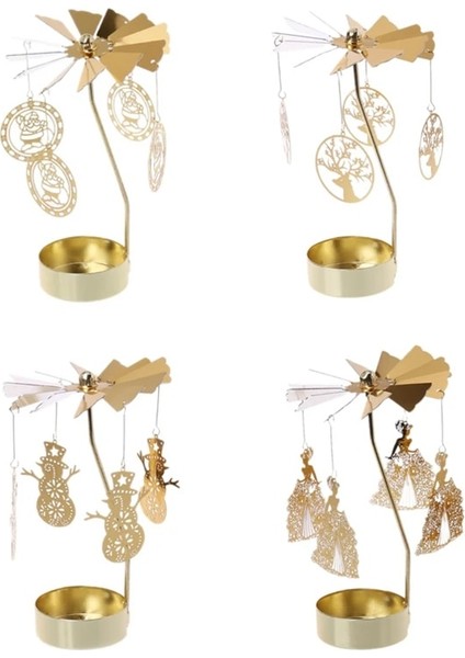 Gümüş 04 Stili Noel Noel Baba Kardan Adam Geyik Döner G Carousel Döner Tealight Mumluk Standı Tea Light Ev Dekorasyonu (Yurt Dışından)