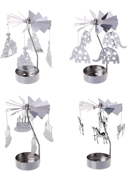 Gümüş 04 Stili Noel Noel Baba Kardan Adam Geyik Döner G Carousel Döner Tealight Mumluk Standı Tea Light Ev Dekorasyonu (Yurt Dışından)