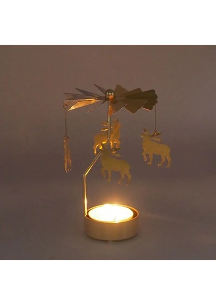 Gümüş 04 Stili Noel Noel Baba Kardan Adam Geyik Döner G Carousel Döner Tealight Mumluk Standı Tea Light Ev Dekorasyonu (Yurt Dışından)