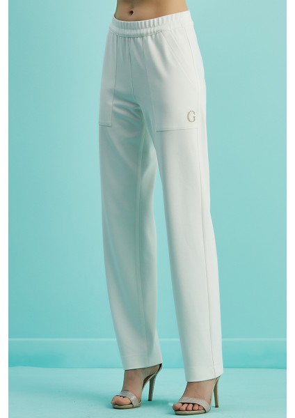 Düz Paça Ekru Örme Pantolon modelleri