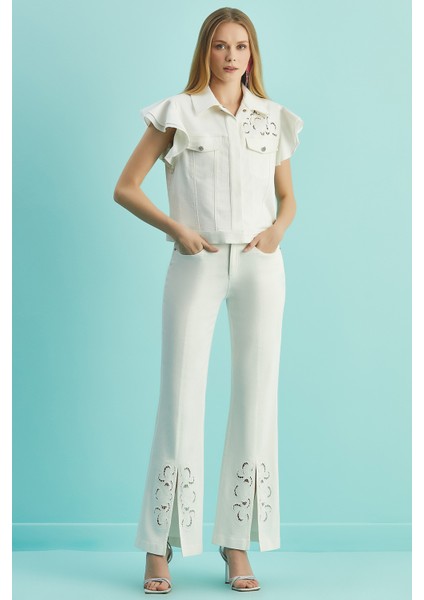 Geniş Paça Ekru Pamuklu Pantolon