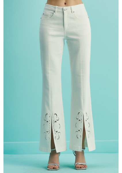 Geniş Paça Ekru Pamuklu Pantolon modelleri