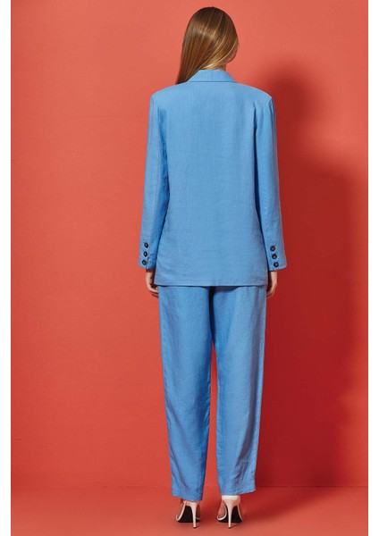 Düz Paça Mavi Keten Pantolon fiyatları