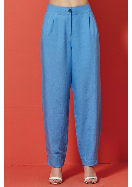 Düz Paça Mavi Keten Pantolon modelleri