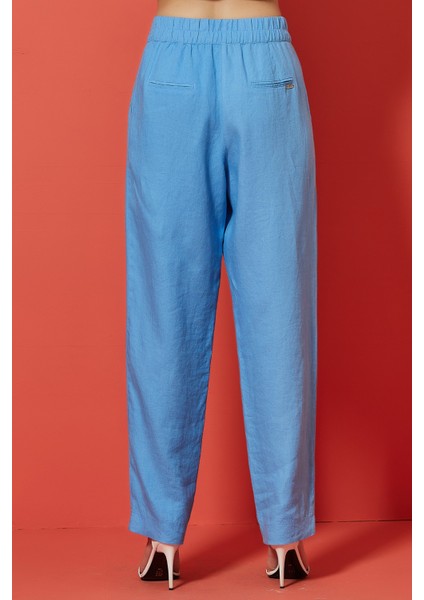 Düz Paça Mavi Keten Pantolon fırsatları